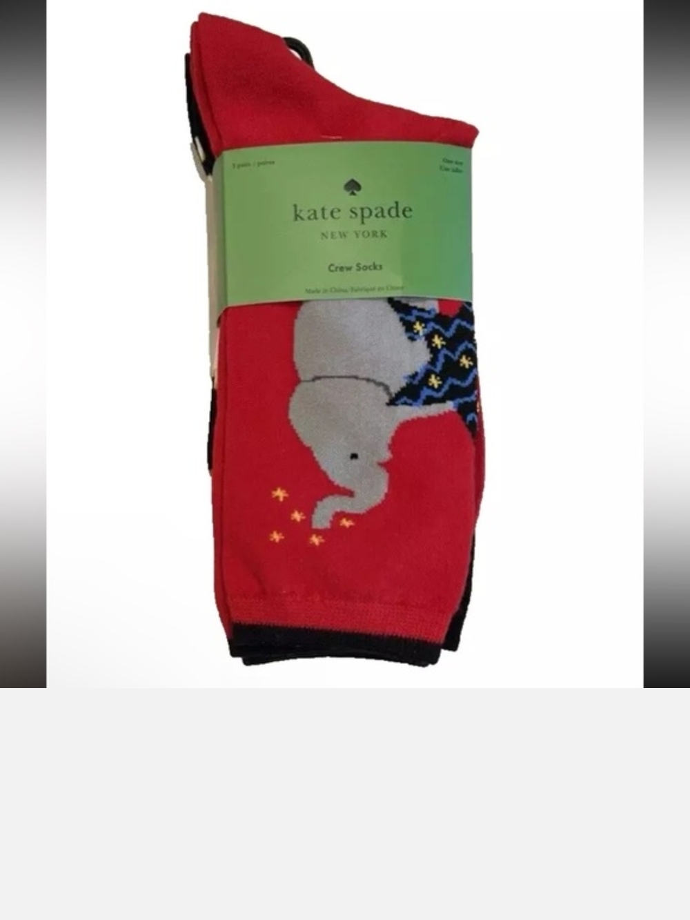 kate spade Red Elephant Crew Socks with Navy and Gray Accents
